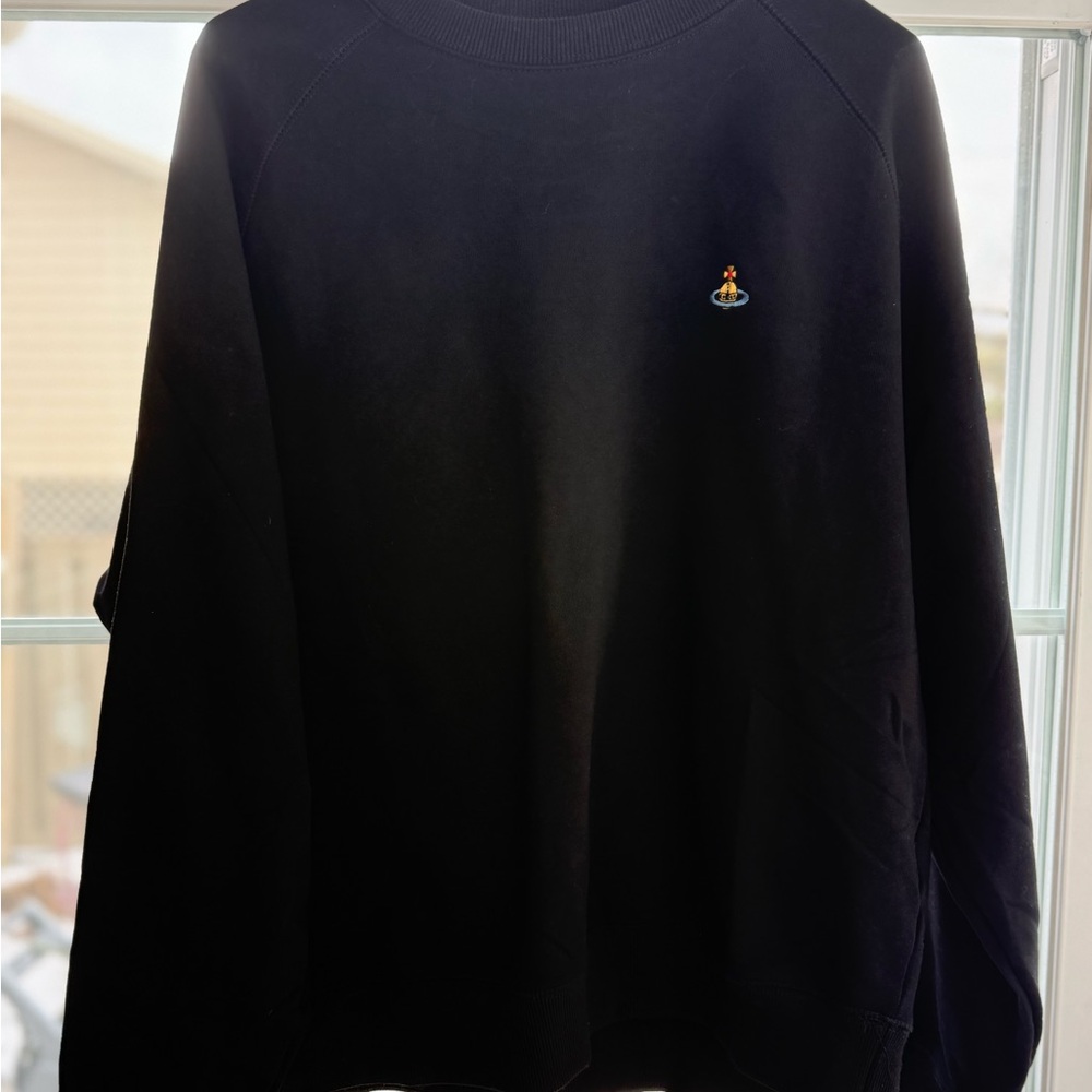 Vivienne Westwood Black Crewneck Sweatshirt with Small Multicolor Orb Logo